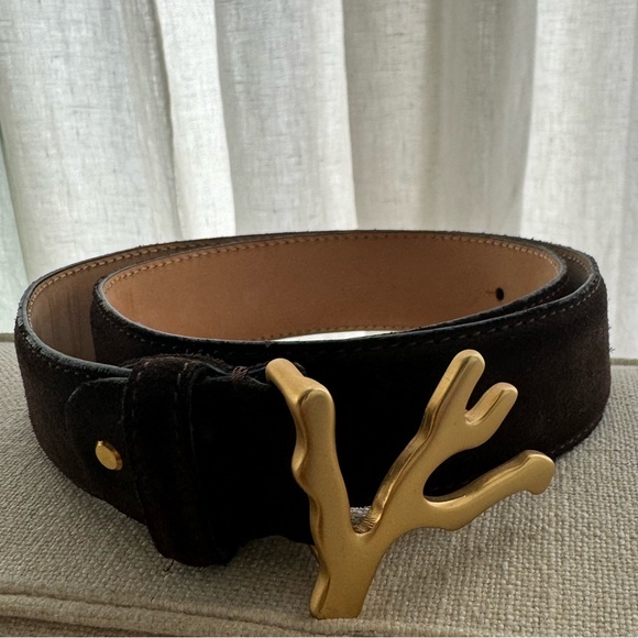 ISAIA brown suede belt with gold buckle - Picture 1 of 2